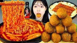 ASMR MUKBANG 직접 만든 불닭 떡볶이 치즈볼 소세지 먹방 & 레시피 CHEESE BALL AND Tteokbokki EATING