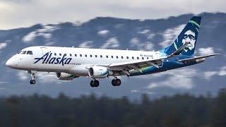 First Alaska Horizon Embraer E175 Landing & Departing YYJ