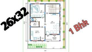 1 Bhk House Plan  26X32 ghar ka naksha 