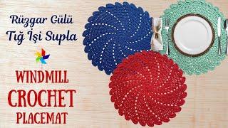 Rüzgar Gülü Tığ İşi Supla - Windmill Crochet Placemat #suplayapımı #knitting #crochetplacemat