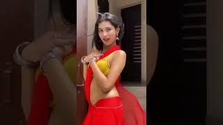 Hot Girl Dancing In Red Saree & Yellow Bra Blouse #saree #dancing #reels #blouse #tiktok