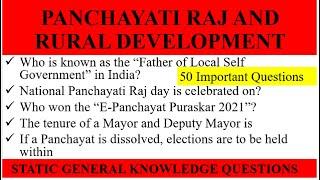 Panchayati Raj and Rural Development50 Important Questions Panchayati RajStatic General Knowledge