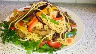 Make Spaghetti with prime rib of steak اسپاگتي خوشمزه و مجلسي با استيك