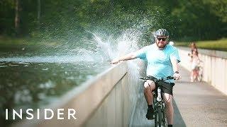 Bike Through Water In Limburg Belgium