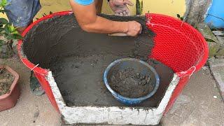 Masterpiece from Cement and Big bucket  Great garden decoration ideas for you