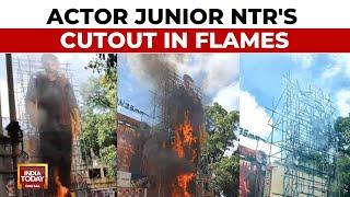 Junior NTRs Cutout Catches Fire At Sudarshan Theatre Hyderabad  India Today