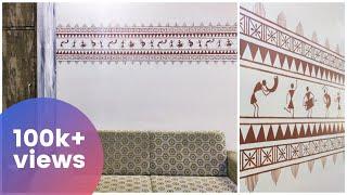 Easy wall painting DIY l living room wall painting ideas I modern warli wall art