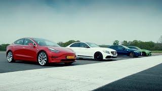 Tesla Model 3 Performance vs Rivals M3 C63 S & Giulia QV EXTENDED  Top Gear  Series 27