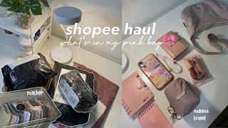 unboxing shopee haul 2.2  pink slingbag mukena travel masker