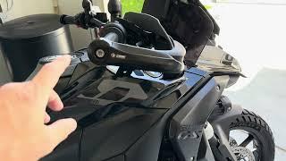 BMW R1300 GS  Removed Passenger Pegs & Installed More DBK Special Parts Telelever Handguards