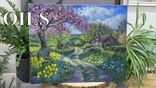 Cherry Tree Lane Landscape Painting Timelapse  Oil Painting Process