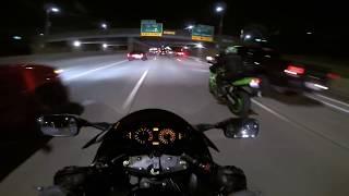 SPORTBIKES RIPPING THE FREEWAY AT NIGHT