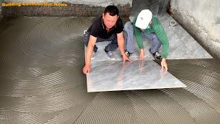 Man Constructs His Bedroom Floor With Beautiful Ceramic Tiles - Builds A Beautiful Bedroom Floor