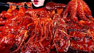 ASMR SPICY SEAFOOD SPICY ENOKI  MUSHROOM OCTOPUS SQUID CHICKEN CRAB SHRIMP 해물찜 팽이버섯 먹방 MUKBANG