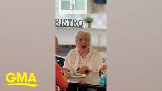 93-year-old grandma has adorable reaction when granddaughter surprises her