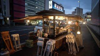 Yatai Japan Fukuoka Popular food stall specializing in mentaiko dishes street food stall vendor