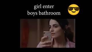 Girls enter in boy bathroom  Boy attitude .
