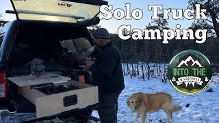 Truck Bed Camping w my Dog Oakley in the snow