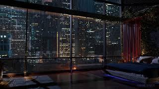 Luxury Chicago Apartment  Rain on Window Sounds For Sleeping  Bedroom Ambience  8Hrs