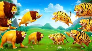 Fat Animals Battle Fat Tiger vs Fat Lion Attack Showdown Fat Animal Fights Funny Cartoons 2024