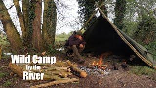 Riverside Wild Camp in a Canvas Half Laavu Shelter.  Australian Ration Pack. Canoe Camping.