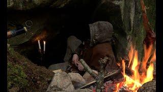 The Cave - 3 days solo bushcraft camping in natural shelter old school skills minimal gear.
