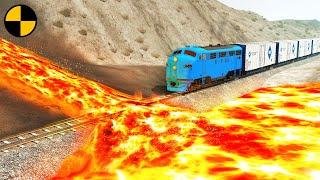 Trains vs Lava Crosses Railroad  BeamNG.Drive