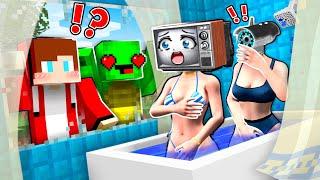 JJ and MIKEY SPIES on CAMERA WOMAN and TV WOMAN SWIMSUIT in SHOWER in Minecraft - Maizen