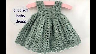 crochet baby dress madeline 2023   app. 0 - 6 months  how to crochet a baby dress  baby jurkje