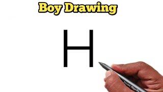 Boy Drawing  How to draw boy from letter H  Letter Drawing