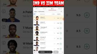 IND vs ZIM 1st ODI Dream 11 Team #shorts