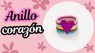 Anillo corazón con delicas miyukiPeyote parbrick stich o técnica ladrilloMiyuki