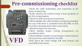 Pre-Commisioning Checklist of VFD   VFD Parameter Commisioning