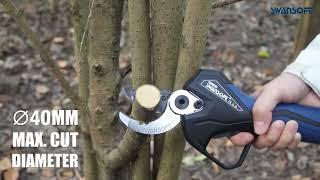 showing video of SWANSOFT PRU-40 professional cordless electric pruning shear