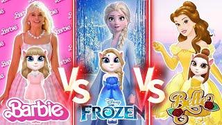 My Talking Angela’m 2  Princess Belle  vS Barbie  vS Frozen Of Elsa In Angela 2  cosplay