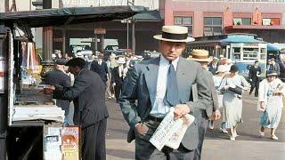 1930s - Street Scenes New York in color 60fps Remastered wsound design added