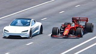 Ferrari F1 2019 vs Tesla Roadster - Drag Race