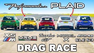 The Worlds Quickest SUVs DRAG RACE New Urus PERF v Model X PLAID v X5M v Turbo GT v GLE 63 S