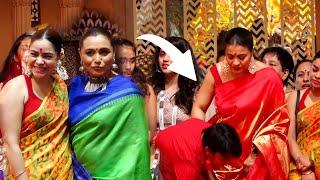 Kajol Devgan Yug Devgan Rani Mukharji Sumona At Durga Puja Pandal For Bhog  Full Video