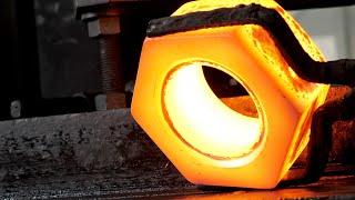 The process of making the largest hexagonal nut on Earth. Korean metal factory