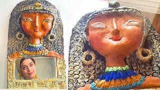 How to make mirror frame out of egg cartons clay   Egyptian #statue