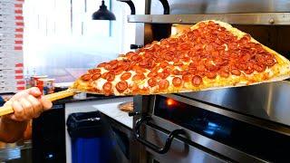 American Food - The BIGGEST PIZZA SLICE in the world Pizza Barn New York