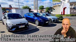 Wie schlimm ist es wirklich -  3 Elektroautos 3 Ladesäulen-Anbieter 1.150 Kilometer