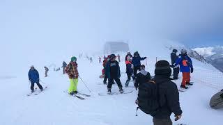 Rosa Khutor Sochi Skiing in Sunny Day in Rosa Khutor ski resort in Russia. Northern Slopes