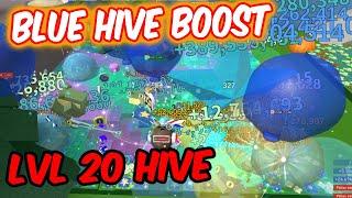 Level 20 Satisfying Blue Hive Boosting  Bee Swarm Simulator Pollen Text On