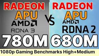 RX 780M VS 680M R7 7840HS VS  R7 7735HS vs I7 13700H IRIS-Xe vs I5 1300H AMD 780M gaming test