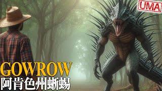 「GowRow」-美國阿肯色州蜥蜴般之不明生物，具有一對大獠牙，背上帶有背刺，棲息於龐大石灰岩洞穴系統中，洞穴探險愛好者之噩夢。