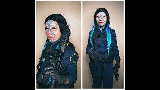 GIRL removes female BRIGHT ORC MASK COSPLAY UNMASKING SEQUENCE