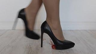 Tomato Crush slippery floor with black platform high heels