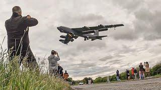 ONLOOKERS GATHER TO SEE B-52 BOMBERS AT RAF FAIRFORD - 4K